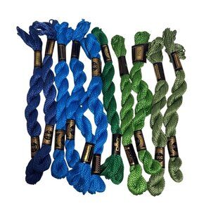 DMC Cotton Perle Embroidery Thread Floss Lot of 11 Skeins Blue & Green Shades